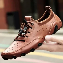 Online OUKU Men's White Perforated Casual Shoes with Hand-Stitched Detailing, Breathable Mesh Upper and Comfortable Slip-On Design