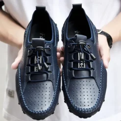 Online OUKU Men's White Perforated Casual Shoes with Hand-Stitched Detailing, Breathable Mesh Upper and Comfortable Slip-On Design