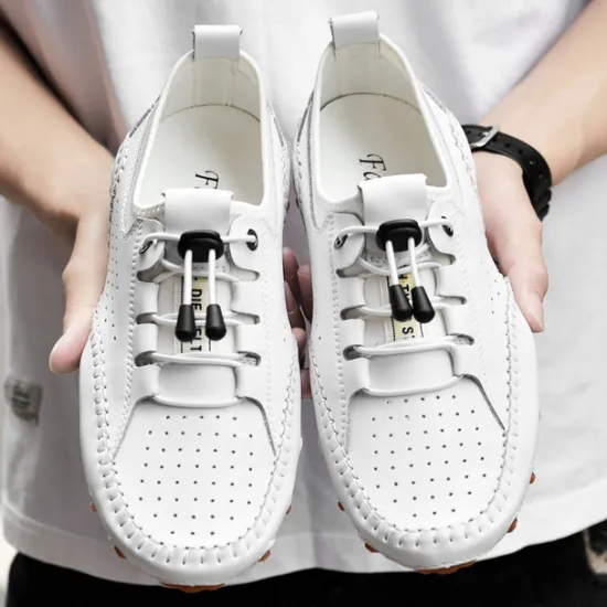 Online OUKU Men's White Perforated Casual Shoes with Hand-Stitched Detailing, Breathable Mesh Upper and Comfortable Slip-On Design
