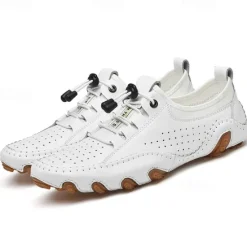 Online OUKU Men's White Perforated Casual Shoes with Hand-Stitched Detailing, Breathable Mesh Upper and Comfortable Slip-On Design