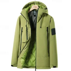 Clearance OUKU Men's Windbreaker Raincoat Hoodie Jacket Rain Jacket Daily Vacation Waterproof Windproof Pocket Fall & Winter Plain Fashion Classic Hooded Regular Black Ivory Purple Green Jacket