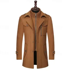Hot OUKU Men's Windbreaker Wool Coat Trench Coat Daily Vacation Fall & Winter Wool Thermal Warm Windproof Outerwear Clothing Apparel Fashion Classic Plain Pocket Lapel Single Breasted