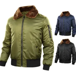 Online OUKU Men's Winter Coat Bomber Jacket Jacket Casual Jacket Outdoor Daily Wear Warm Pocket Fall Winter Plain Fashion Streetwear Lapel Regular Black Royal Blue Army Green Jacket