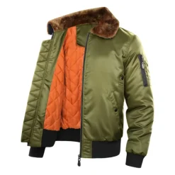 Online OUKU Men's Winter Coat Bomber Jacket Jacket Casual Jacket Outdoor Daily Wear Warm Pocket Fall Winter Plain Fashion Streetwear Lapel Regular Black Royal Blue Army Green Jacket