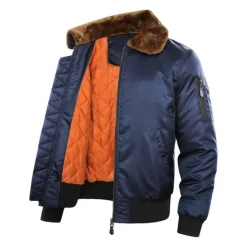 Online OUKU Men's Winter Coat Bomber Jacket Jacket Casual Jacket Outdoor Daily Wear Warm Pocket Fall Winter Plain Fashion Streetwear Lapel Regular Black Royal Blue Army Green Jacket