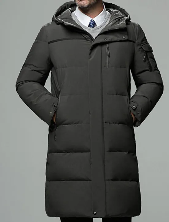 Outlet OUKU Men's Winter Coat Down Jacket Puffer Jacket Cardigan Long Daily Wear Vacation To-Go Casual / Daily Winter Solid / Plain Color Black Green Gray Puffer Jacket