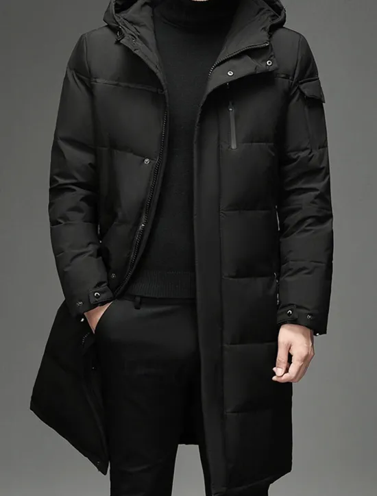 Hot OUKU Men's Winter Coat Down Jacket Puffer Jacket Padded Jacket Pocket White Duck Down Vacation Daily Wear Date Long Fashion Casual Comfortable Thermal Warm Fall & Winter Solid / Plain Color Black Gray