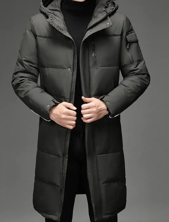 Hot OUKU Men's Winter Coat Down Jacket Puffer Jacket Padded Jacket Pocket White Duck Down Vacation Daily Wear Date Long Fashion Casual Comfortable Thermal Warm Fall & Winter Solid / Plain Color Black Gray