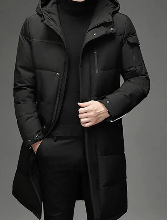 Hot OUKU Men's Winter Coat Down Jacket Puffer Jacket Padded Jacket Pocket White Duck Down Vacation Daily Wear Date Long Fashion Casual Comfortable Thermal Warm Fall & Winter Solid / Plain Color Black Gray