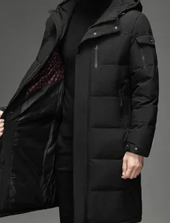 Hot OUKU Men's Winter Coat Down Jacket Puffer Jacket Padded Jacket Pocket White Duck Down Vacation Daily Wear Date Long Fashion Casual Comfortable Thermal Warm Fall & Winter Solid / Plain Color Black Gray