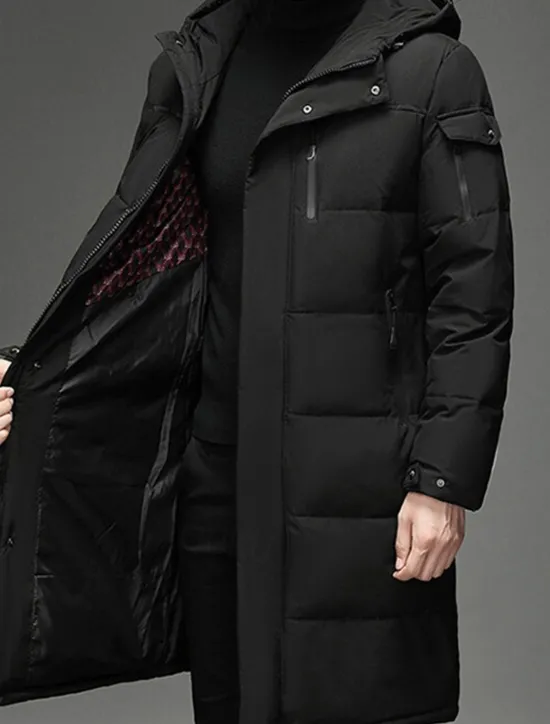 Hot OUKU Men's Winter Coat Down Jacket Puffer Jacket Padded Jacket Pocket White Duck Down Vacation Daily Wear Date Long Fashion Casual Comfortable Thermal Warm Fall & Winter Solid / Plain Color Black Gray