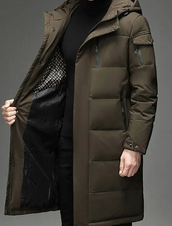 Hot OUKU Men's Winter Coat Down Jacket Puffer Jacket Padded Jacket Pocket White Duck Down Vacation Daily Wear Date Long Fashion Casual Comfortable Thermal Warm Fall & Winter Solid / Plain Color Black Gray