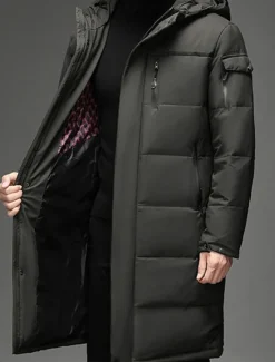 Hot OUKU Men's Winter Coat Down Jacket Puffer Jacket Padded Jacket Pocket White Duck Down Vacation Daily Wear Date Long Fashion Casual Comfortable Thermal Warm Fall & Winter Solid / Plain Color Black Gray