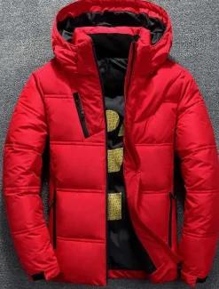 Clearance OUKU Men's Winter Coat Down Jacket Puffer Jacket Zipper Hooded Office & Career Date Casual Daily Outdoor Casual Sports Winter Solid / Plain Color Dark Grey Black Red Puffer Jacket