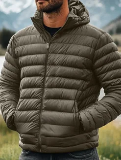 Outlet OUKU Men's Winter Coat Down Jacket Puffer Jacket Zipper Pocket Outdoor Home Work Regular Classic Thermal Warm Windproof Breathable Winter Autumn / Fall Solid Color Wine Matte Black Royal Blue Blue Puffer