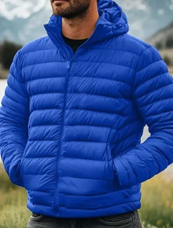 Outlet OUKU Men's Winter Coat Down Jacket Puffer Jacket Zipper Pocket Outdoor Home Work Regular Classic Thermal Warm Windproof Breathable Winter Autumn / Fall Solid Color Wine Matte Black Royal Blue Blue Puffer