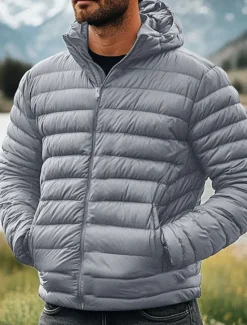 Outlet OUKU Men's Winter Coat Down Jacket Puffer Jacket Zipper Pocket Outdoor Home Work Regular Classic Thermal Warm Windproof Breathable Winter Autumn / Fall Solid Color Wine Matte Black Royal Blue Blue Puffer