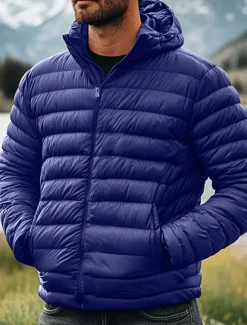 Outlet OUKU Men's Winter Coat Down Jacket Puffer Jacket Zipper Pocket Outdoor Home Work Regular Classic Thermal Warm Windproof Breathable Winter Autumn / Fall Solid Color Wine Matte Black Royal Blue Blue Puffer