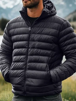 Outlet OUKU Men's Winter Coat Down Jacket Puffer Jacket Zipper Pocket Outdoor Home Work Regular Classic Thermal Warm Windproof Breathable Winter Autumn / Fall Solid Color Wine Matte Black Royal Blue Blue Puffer