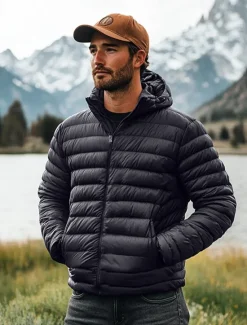 Outlet OUKU Men's Winter Coat Down Jacket Puffer Jacket Zipper Pocket Outdoor Home Work Regular Classic Thermal Warm Windproof Breathable Winter Autumn / Fall Solid Color Wine Matte Black Royal Blue Blue Puffer