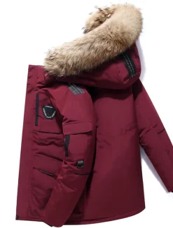 Best OUKU Men's Winter Coat Down Jacket Puffer Jacket Parka with Faux Fur 90% White duck down Sports & Outdoor Thermal Warm Winter Solid Color Black Wine Puffer Jacket