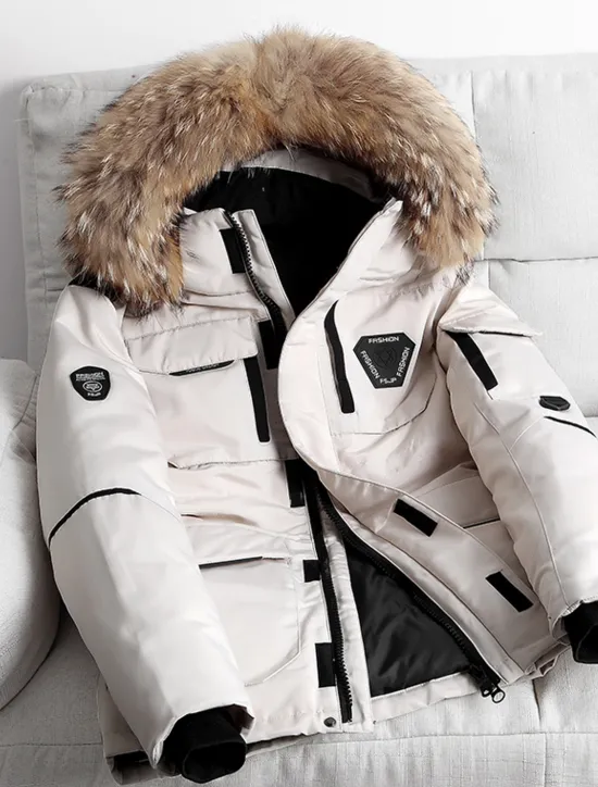Best OUKU Men's Winter Coat Down Jacket Puffer Jacket Parka with Faux Fur 90% White duck down Sports & Outdoor Thermal Warm Winter Solid Color Black Wine Puffer Jacket