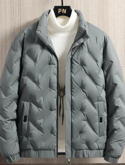 Clearance OUKU Men's Winter Coat Down Jacket Zipper Pocket Duck Down Vacation Going out To-Go Outdoor Casual / Daily Winter Pure Color Black Beige Gray Puffer Jacket