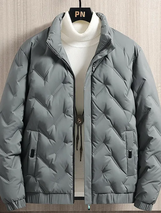 Clearance OUKU Men's Winter Coat Down Jacket Zipper Pocket Duck Down Vacation Going out To-Go Outdoor Casual / Daily Winter Pure Color Black Beige Gray Puffer Jacket