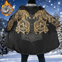 Outlet OUKU Men's Winter Coat Fleece Jacket Coat Sports & Outdoor Daily Wear Warm Breathable Zipper Pocket Fall & Winter Graphic Prints Totem Fashion Streetwear Hoodie Long Regular Fit Black Blue Purple Green