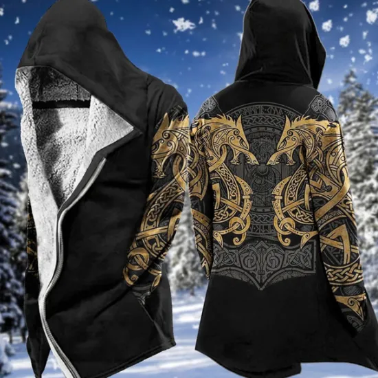 Outlet OUKU Men's Winter Coat Fleece Jacket Coat Sports & Outdoor Daily Wear Warm Breathable Zipper Pocket Fall & Winter Graphic Prints Totem Fashion Streetwear Hoodie Long Regular Fit Black Blue Purple Green