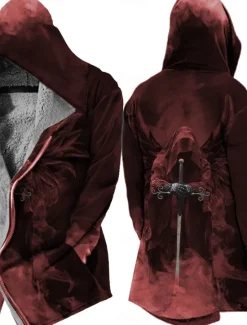 Sale OUKU Men's Winter Coat Fleece Jacket Jacket Daily Wear Vacation Fleece Lining With Pockets Print Front Pocket Fall & Winter Cross Streetwear Sport Hoodie Regular Blue Red Purple Brown Green Jacket