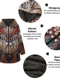 Outlet OUKU Men's Winter Coat Fleece Jacket Coat Sports & Outdoor Daily Wear Warm Breathable Zipper Pocket Fall & Winter Indian Streetwear Vintage Style Hoodie Long Regular Fit White Yellow Brown khaki Jacket