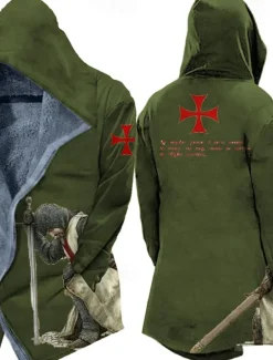 Best OUKU Men's Winter Coat Fleece Jacket Jacket Daily Wear Vacation Fleece Lining With Pockets Print Front Pocket Fall & Winter Letter Cross Casual Comfort Hoodie Regular Black Red Blue Purple Green Jacket