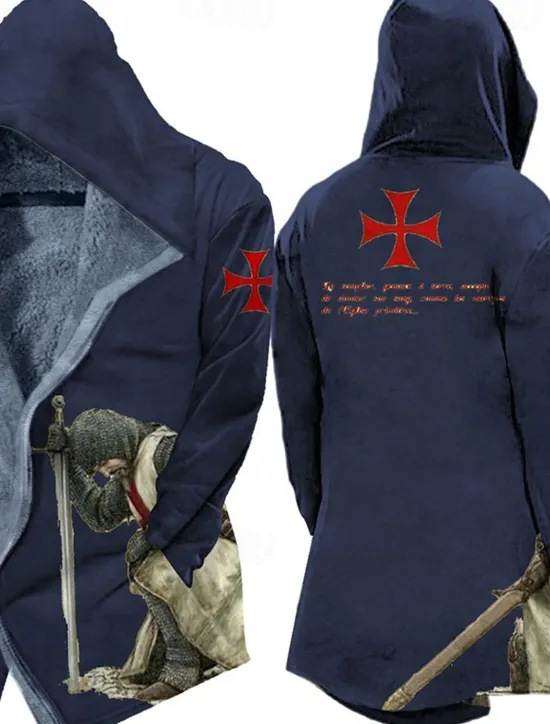 Best OUKU Men's Winter Coat Fleece Jacket Jacket Daily Wear Vacation Fleece Lining With Pockets Print Front Pocket Fall & Winter Letter Cross Casual Comfort Hoodie Regular Black Red Blue Purple Green Jacket