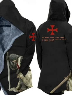 Best OUKU Men's Winter Coat Fleece Jacket Jacket Daily Wear Vacation Fleece Lining With Pockets Print Front Pocket Fall & Winter Letter Cross Casual Comfort Hoodie Regular Black Red Blue Purple Green Jacket