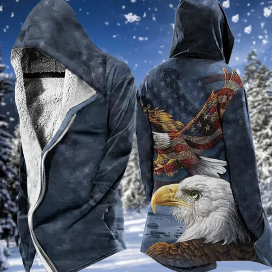 Hot OUKU Men's Winter Coat Fleece Jacket Coat Sports & Outdoor Daily Wear Warm Breathable Zipper Pocket Fall & Winter Animal Graphic Prints Fashion Streetwear Hoodie Long Regular Fit Black Red Blue Purple