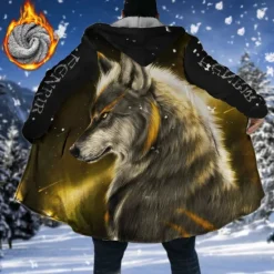 Clearance OUKU Men's Winter Coat Fleece Jacket Coat Sports & Outdoor Daily Wear Warm Breathable Zipper Pocket Fall & Winter Animal Wolf Fashion Streetwear Hoodie Long Regular Fit Black Yellow Blue Purple Green