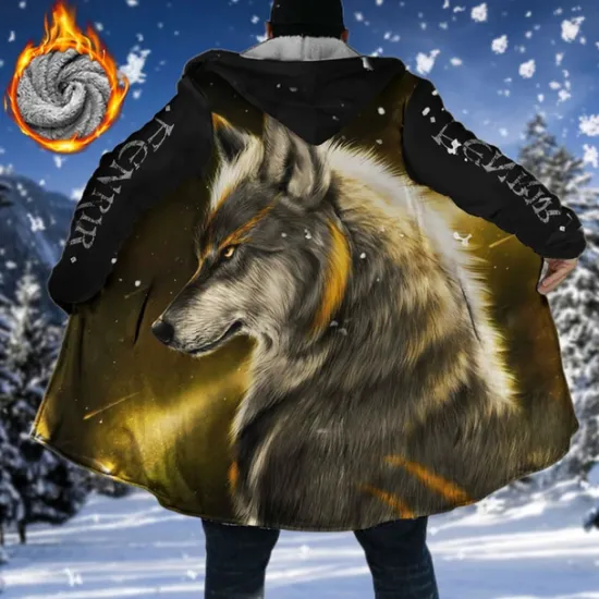Clearance OUKU Men's Winter Coat Fleece Jacket Coat Sports & Outdoor Daily Wear Warm Breathable Zipper Pocket Fall & Winter Animal Wolf Fashion Streetwear Hoodie Long Regular Fit Black Yellow Blue Purple Green