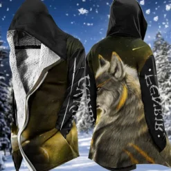 Clearance OUKU Men's Winter Coat Fleece Jacket Coat Sports & Outdoor Daily Wear Warm Breathable Zipper Pocket Fall & Winter Animal Wolf Fashion Streetwear Hoodie Long Regular Fit Black Yellow Blue Purple Green
