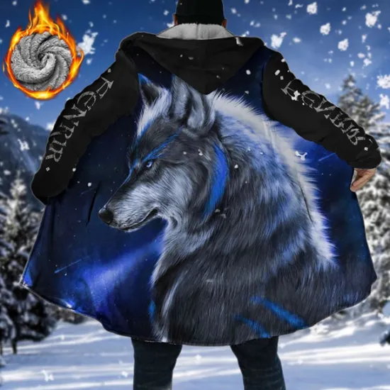 Clearance OUKU Men's Winter Coat Fleece Jacket Coat Sports & Outdoor Daily Wear Warm Breathable Zipper Pocket Fall & Winter Animal Wolf Fashion Streetwear Hoodie Long Regular Fit Black Yellow Blue Purple Green