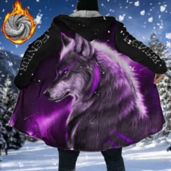 Clearance OUKU Men's Winter Coat Fleece Jacket Coat Sports & Outdoor Daily Wear Warm Breathable Zipper Pocket Fall & Winter Animal Wolf Fashion Streetwear Hoodie Long Regular Fit Black Yellow Blue Purple Green