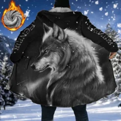 Clearance OUKU Men's Winter Coat Fleece Jacket Coat Sports & Outdoor Daily Wear Warm Breathable Zipper Pocket Fall & Winter Animal Wolf Fashion Streetwear Hoodie Long Regular Fit Black Yellow Blue Purple Green