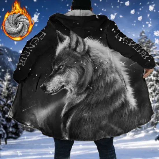 Clearance OUKU Men's Winter Coat Fleece Jacket Coat Sports & Outdoor Daily Wear Warm Breathable Zipper Pocket Fall & Winter Animal Wolf Fashion Streetwear Hoodie Long Regular Fit Black Yellow Blue Purple Green