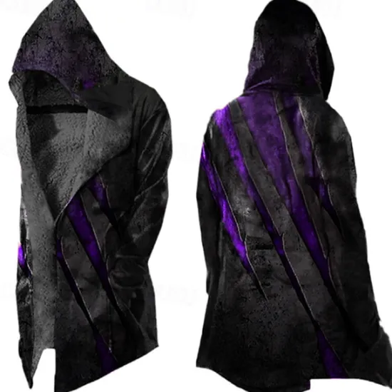 Sale OUKU Men's Winter Coat Fleece Jacket Jacket Daily Wear Vacation Fleece Lining With Pockets Print Front Pocket Fall & Winter Footprint / Paw Streetwear Sport Hoodie Regular Blue Green Purple Dark Gray Gray