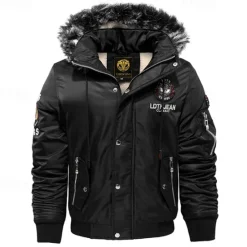 Discount OUKU Men's Winter Coat Fleece Jacket Parka Pocket Fleece Polyster Fleece lined Daily Wear Date Vacation Regular Fashion Casual Comfortable Thermal Warm Fall & Winter Letter Black Red Blue Puffer Jacket