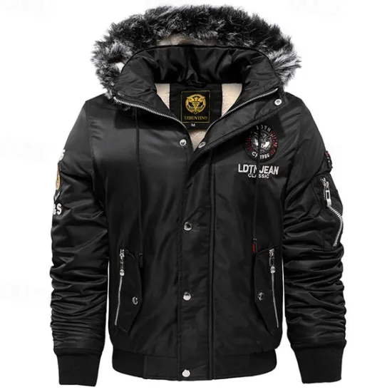 Discount OUKU Men's Winter Coat Fleece Jacket Parka Pocket Fleece Polyster Fleece lined Daily Wear Date Vacation Regular Fashion Casual Comfortable Thermal Warm Fall & Winter Letter Black Red Blue Puffer Jacket