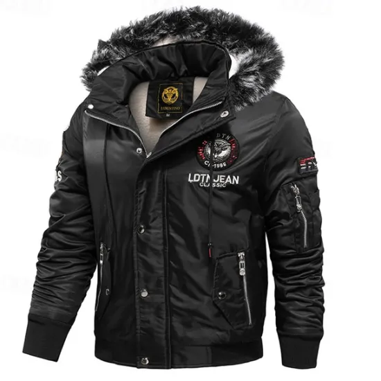 Discount OUKU Men's Winter Coat Fleece Jacket Parka Pocket Fleece Polyster Fleece lined Daily Wear Date Vacation Regular Fashion Casual Comfortable Thermal Warm Fall & Winter Letter Black Red Blue Puffer Jacket