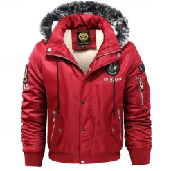 Discount OUKU Men's Winter Coat Fleece Jacket Parka Pocket Fleece Polyster Fleece lined Daily Wear Date Vacation Regular Fashion Casual Comfortable Thermal Warm Fall & Winter Letter Black Red Blue Puffer Jacket