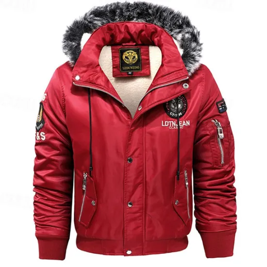 Discount OUKU Men's Winter Coat Fleece Jacket Parka Pocket Fleece Polyster Fleece lined Daily Wear Date Vacation Regular Fashion Casual Comfortable Thermal Warm Fall & Winter Letter Black Red Blue Puffer Jacket