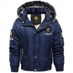 Discount OUKU Men's Winter Coat Fleece Jacket Parka Pocket Fleece Polyster Fleece lined Daily Wear Date Vacation Regular Fashion Casual Comfortable Thermal Warm Fall & Winter Letter Black Red Blue Puffer Jacket